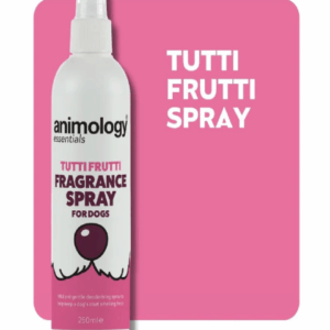 Suitable for use on all coat types
Built-in conditioner
Tutti Frutti scented
Mild spray which is suitable for all breeds from 6 weeks old.
Simply spray on to your dog’s coat, groom through and leave.

Tutti Frutti is part of the Animology Essentials budget friendly range. Use alongside Tutti Frutti shampoo to achieve a fresher smelling coat.