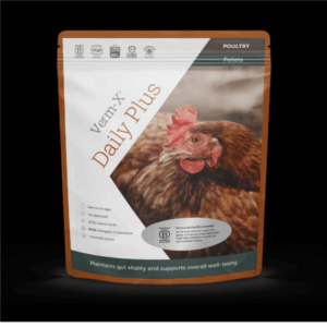 A daily supplement to maintain gut vitality and support overall poultry well-being.

Made from 100% natural active ingredients, Verm-X Daily Plus for Poultry has been developed using the Verm-X Original formula herbs plus two additional complementary herbs: Astragalus and Dandelion. These additional herbs will support liver and kidney health as well as the chickens' immune system.

Choosing the natural benefits of Verm-X Daily Plus for Poultry doesn’t just support the wellbeing of your own flock. 

Kinder to animals and kinder to the environment, Verm-X Daily Plus for Poultry uses 100% recyclable packaging.