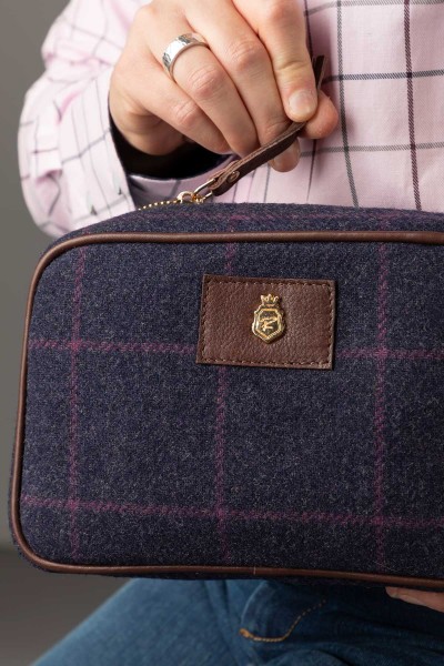 Rydale Large Tweed Makeup Bag Helmsley Navy - Image 4